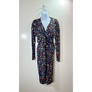 Missoni Womens Silk MIDI Dress Sz M Black Multicolor Polka Dot Designer Cocktail